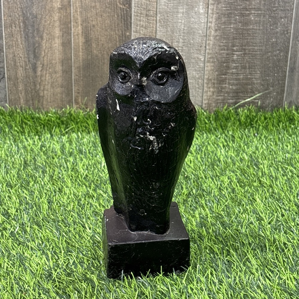Vintage 1970s Austin Productions Black Owl Sculpture MCM Chalkware Figurine